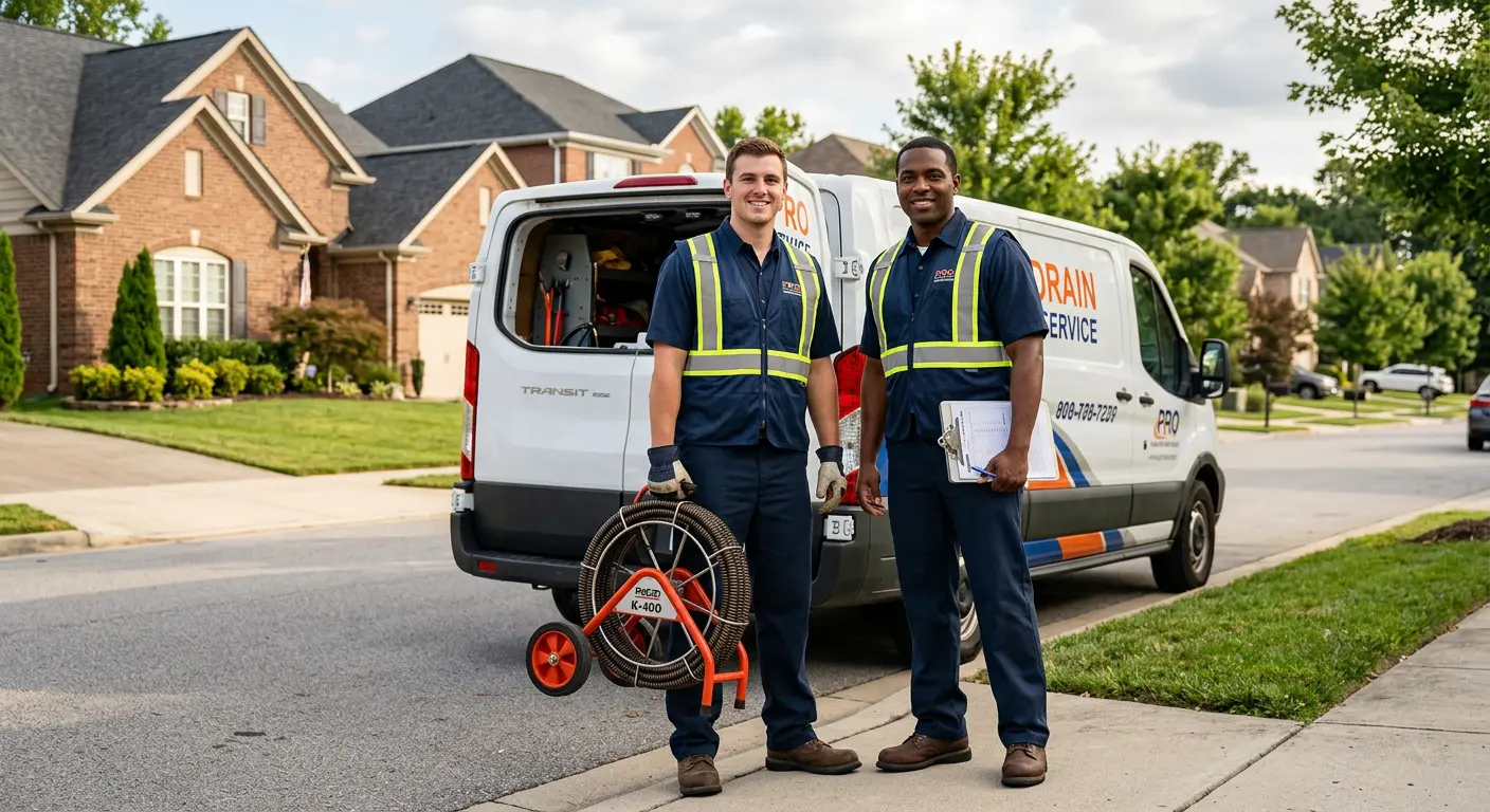 Sewer and drain service team with equipment ready for work in East Whittier